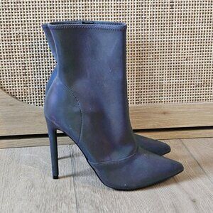 Steve Madden Whimsy Black Holographic Boot Stiletto Ankle Bootie Womens Size 7